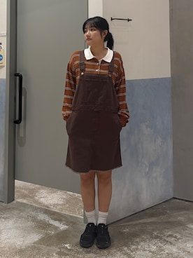 「アイテム（サロペット/オーバーオール、ブラウン系）」を使った、あゆさん（レディース・158cm）の秋コーディネート