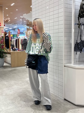 「アイテム（スウェットパンツ）」を使った、きょんさん（レディース・161cm）の夏コーディネート