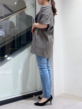 「半袖ジャケット」｜「アイテム（その他アウター）」を使った、nana.さん（レディース・158cm）の秋コーディネート