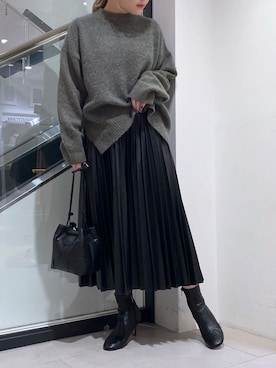 「アコーディオンプリーツ」｜「アイテム（スカート）」を使った、nana.さん（レディース・158cm）の冬コーディネート