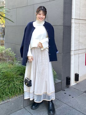 「natural couture（ナチュラルクチュール）のアイテム（ノーカラーコート）」を使った、nana.さん（レディース・158cm）の秋コーディネート