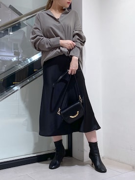 「ビッグシャツ」｜「アイテム（ブーツ）」を使った、nana.さん（レディース・158cm）の冬コーディネート
