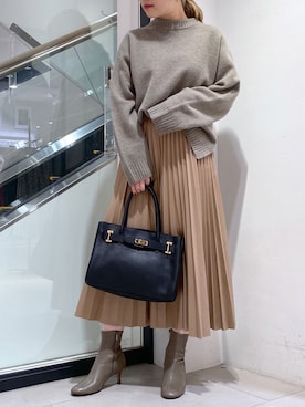 「アコーディオンプリーツ」｜「アイテム（スカート）」を使った、nana.さん（レディース・158cm）の冬コーディネート