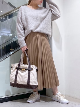 「アコーディオンプリーツ」｜「アイテム（スカート）」を使った、nana.さん（レディース・158cm）の冬コーディネート