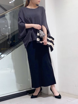 「秋先取りコーデ」｜「アイテム（クラッチバッグ）」を使った、nana.さん（レディース・158cm）の夏コーディネート