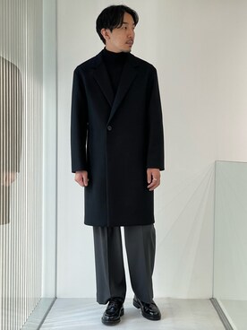 「PUBLIC TOKYO（パブリックトウキョウ）のアイテム（チェスターコート）」を使った、publictokyomenさん（メンズ・174cm）の秋コーディネート