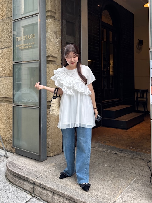 ななめフリルチュールドッキングペプラムTシャツ（Tシャツ