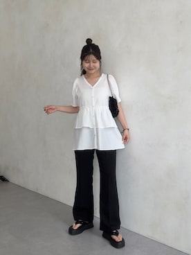 「タックパンツコーデ」｜MIOさん（レディース・158cm）の夏コーディネート