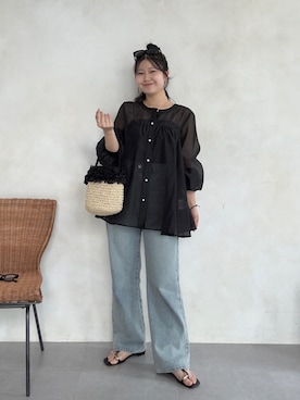 「prose verse（プロズヴェール）のTストラップトングサンダル（サンダル、ブラック系）」を使った、MIOさん（レディース・158cm）の春コーディネート