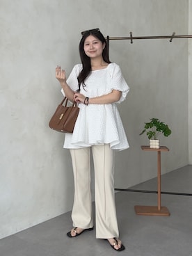 「prose verse（プロズヴェール）のTストラップトングサンダル（サンダル、ブラック系）」を使った、MIOさん（レディース・158cm）の春コーディネート
