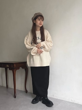 「ロゴニット」｜「アイテム（ハンチング/ベレー帽）」を使った、MIOさん（レディース・158cm）の秋コーディネート