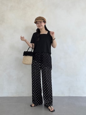 「prose verse（プロズヴェール）のTストラップトングサンダル（サンダル、ブラック系）」を使った、MIOさん（レディース・158cm）の春コーディネート