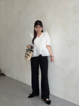 「タックパンツコーデ」｜MIOさん（レディース・158cm）の夏コーディネート