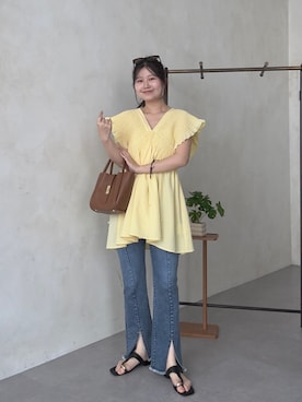 「prose verse（プロズヴェール）のTストラップトングサンダル（サンダル、ブラック系）」を使った、MIOさん（レディース・158cm）の春コーディネート