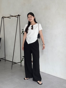 「prose verse（プロズヴェール）のミニチェーンショルダーバッグ（トートバッグ、ブラック系）」を使った、MIOさん（レディース・158cm）の夏コーディネート