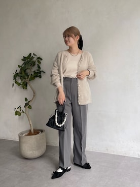 「prose verse（プロズヴェール）のパールボタン2WAYシャギーニットカーデ（カーディガン/ボレロ）」を使った、MIOさん（レディース・158cm）の夏コーディネート