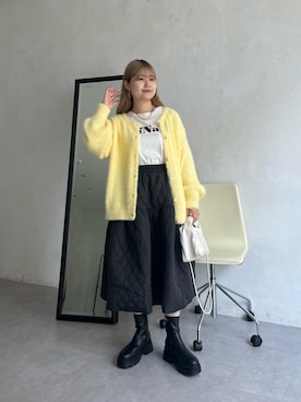 「prose verse（プロズヴェール）のパールボタン2WAYシャギーニットカーデ（カーディガン/ボレロ）」を使った、MIOさん（レディース・158cm）の夏コーディネート