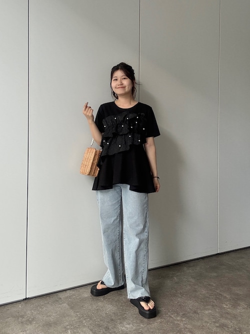 セール】パールフリルペプラムTシャツ（Tシャツ/カットソー