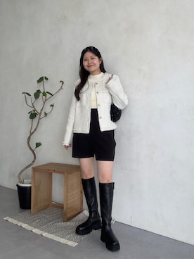 「アイテム（ノーカラージャケット）」を使った、MIOさん（レディース・158cm）の秋コーディネート