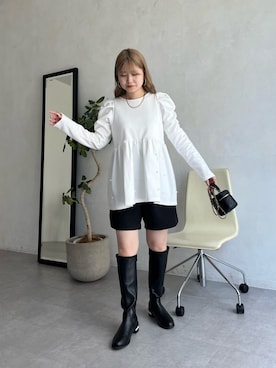 「袖ボリューム」｜「アイテム（アクセサリー）」を使った、MIOさん（レディース・158cm）の夏コーディネート