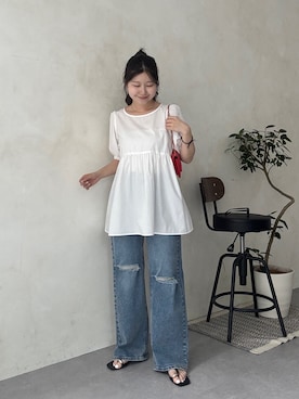 「prose verse（プロズヴェール）のミニチェーンショルダーバッグ（トートバッグ、レッド系）」を使った、MIOさん（レディース・158cm）の春コーディネート