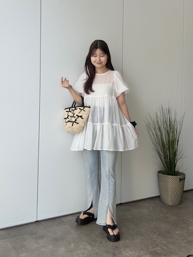 「アイテム（かごバッグ）」を使った、MIOさん（レディース・158cm・20代）の夏コーディネート