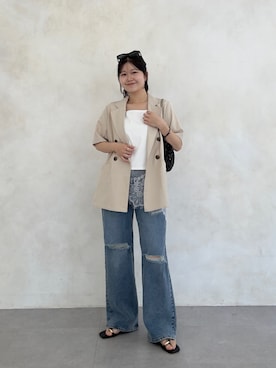 「prose verse（プロズヴェール）の【MOMO】ダメージストレッチストレートデニム（デニムパンツ、ブルー系）」を使った、MIOさん（レディース・158cm）の春コーディネート