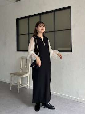「キーネック」｜「アイテム（ワンピース/ドレス）」を使った、MIOさん（レディース・158cm）の冬コーディネート