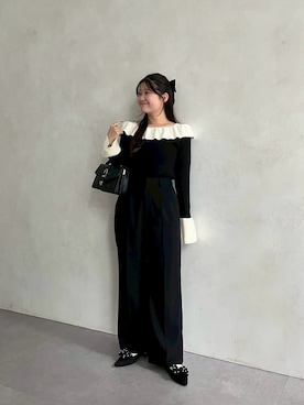 「アイテム（スラックス、ブラック系）」を使った、MIOさん（レディース・158cm）の秋コーディネート