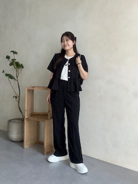 「アイテム（ノーカラージャケット）」を使った、MIOさん（レディース・158cm・20代）の夏コーディネート