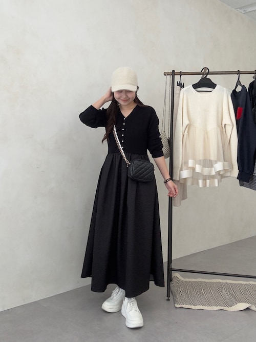 前後2way】パールボタンドッキングフレアワンピース（ワンピース