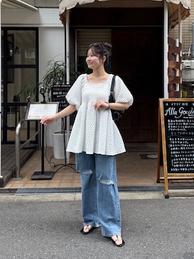 「prose verse（プロズヴェール）の【MOMO】ダメージストレッチストレートデニム（デニムパンツ、ブルー系）」を使った、MIOさん（レディース・158cm）の春コーディネート