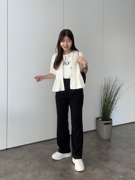 「アイテム（ノーカラージャケット）」を使った、MIOさん（レディース・158cm）の夏コーディネート