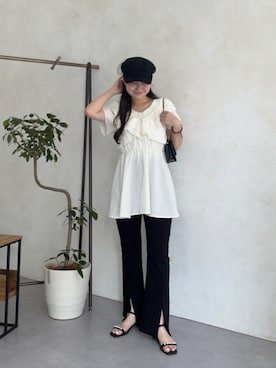 「prose verse（プロズヴェール）のミニチェーンショルダーバッグ（トートバッグ、ブラック系）」を使った、MIOさん（レディース・158cm）の夏コーディネート