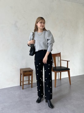 「ストレートパンツ」｜「アイテム（スウェット）」を使った、MIOさん（レディース・158cm）の秋コーディネート