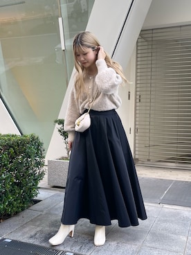 「prose verse（プロズヴェール）のパールボタン2WAYシャギーニットカーデ（カーディガン/ボレロ）」を使った、MIOさん（レディース・158cm）の秋コーディネート