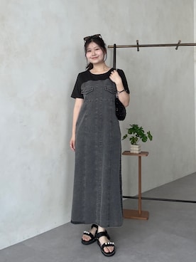 「prose verse（プロズヴェール）のビジュトリムキルティングパールサンダル（サンダル、ブラック系）」を使った、MIOさん（レディース・158cm）の春コーディネート