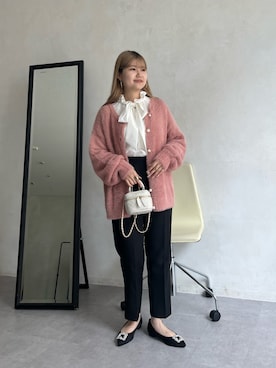 「prose verse（プロズヴェール）のパールボタン2WAYシャギーニットカーデ（カーディガン/ボレロ）」を使った、MIOさん（レディース・158cm）の夏コーディネート