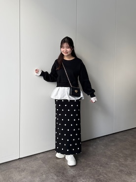 「アイテム（Tシャツ/カットソー、ブラック系）」を使った、MIOさん（レディース・158cm）の春コーディネート