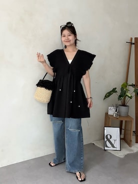 「prose verse（プロズヴェール）の【MOMO】ダメージストレッチストレートデニム（デニムパンツ、ブルー系）」を使った、MIOさん（レディース・158cm）の春コーディネート