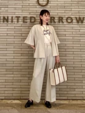 「UNITED ARROWS（ユナイテッドアローズ）のSpiree ストライプ ブラウス ‐ウォッシャブル‐（シャツ/ブラウス、その他）」を使った、平敷（hirashiki）さん（レディース・169cm）の夏コーディネート