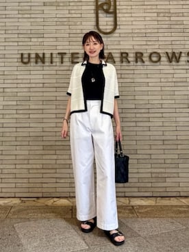 「UNITED ARROWS（ユナイテッドアローズ）のメッシュ スパングル カーディガン ‐ウォッシャブル‐（カーディガン/ボレロ、ホワイト系）」を使った、平敷（hirashiki）さん（レディース・169cm）の夏コーディネート