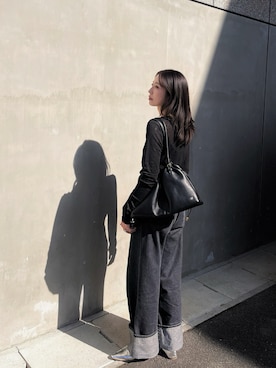 「BONLECILL（ボンルシール）の【接触冷感/抗菌防臭】カップ付きバックオープンキャミソール（アジャスター付き）（キャミソール、ブラック系）」を使った、たろ☺︎さん（レディース・165cm）の春コーディネート