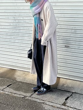 「チェックマフラー」｜「アイテム（チェスターコート）」を使った、たろ☺︎さん（レディース・165cm）の冬コーディネート