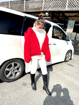 「アイテム（ダウンジャケット/コート、レッド系）」を使った、izmtokさん（レディース・164cm）の冬コーディネート