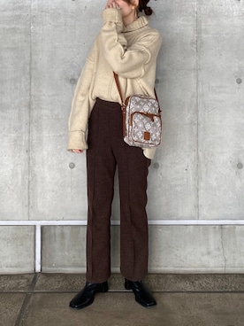 「select MOCA（セレクトモカ）のリンキングオーバーサイズタートルニット（ニット/セーター）」を使った、ayakaさん（レディース・153cm）の冬コーディネート