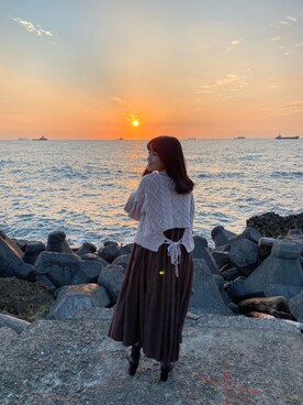 「Libra Cue（リブラ キュー）のティアードエアリーボリュームワンピース（ワンピース）」を使った、ゆめさん（レディース・160cm）の秋コーディネート