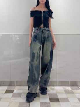 「EMODA（エモダ）のアイテム」を使った、川越祐莉さん（レディース・174cm）の夏コーディネート