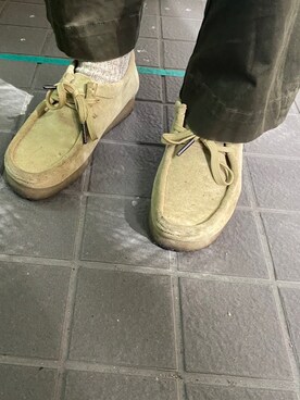 「Clarks（クラークス）のWallabee.　261555454（その他シューズ、ベージュ系）」を使った、つんつるてんさん（レディース・161cm）の春コーディネート