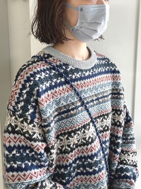 「FREAK'S STORE（フリークスストア）のアイテム（ニット/セーター、ブルー系）」を使った、つんつるてんさん（レディース・161cm）の春コーディネート